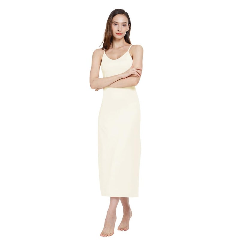 MANCYFIT Long Slips for Under Dresses Full Length Adjustable Spaghetti Strap Nightgown Beige Small - Image 1